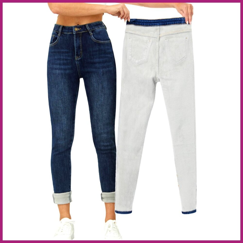 Fleece Lined Jeans Slim Fit High Waist Warm Winter Skinny Denim
